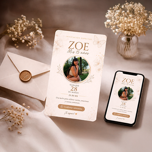 Mockup de la tarjeta digital interactiva Zoe